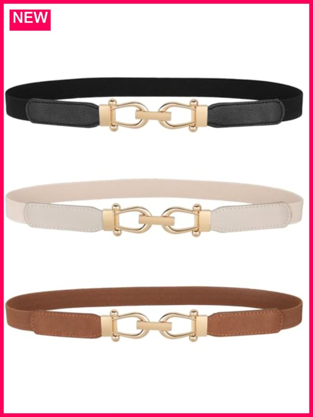 Women Skinny Elastic Belt with Golden Buckle